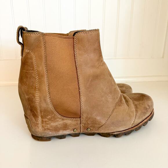 Sorel Lea Joan of Arctic Leather Wedge Ankle Bootie Brown 10.5 - Picture 4 of 9